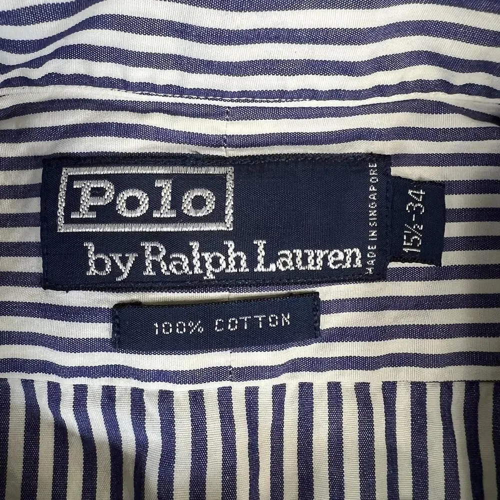 Vintage Polo Ralph Lauren Dress Shirt Mens 15.5-34 Blue White Striped Button 90s